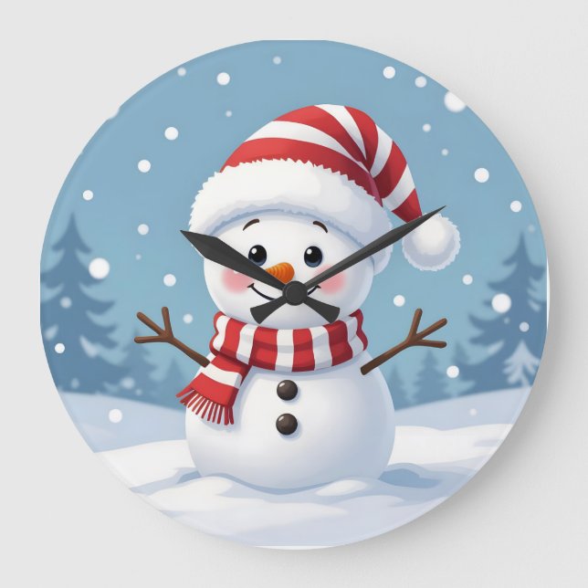 Relógio Grande Boneco de neve fofo com cachecol e chapéu (Frente)