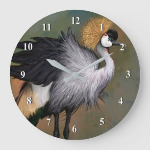 Relógio Grande Bonita Cinza Crowned Crane - Pintura Migra