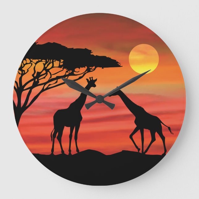 Relógio Grande Bonitas Girafas no Sol Serengeti (Frente)