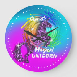 Relógio Grande Bonito Fantasy Rainbow Unicorn Personalizado