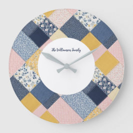 Relógio Grande Bonito Faux Patchwork Russe Country Farmhouse