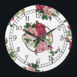Relógio Grande Bonito França Country Floral<br><div class="desc">Pulveridades adoráveis do país francês inspiraram rosas cor-de-rosa,  vermelha e branca e folhagem verde na repetição de padrões editáveis em fundo transparente. Todos os elementos gráficos podem ser redimensionados,  rodados e reposicionados.</div>