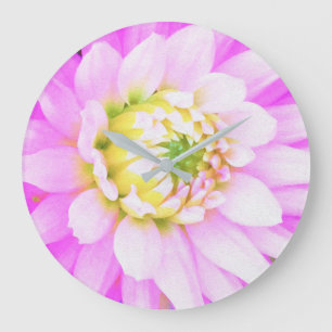 Relógio Grande Bonito rosa, branco e amarelo Cactus Dahlia Macro