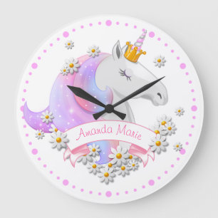 Relógio Grande Bonito Rosa Unicórnio Princesa Feminina Mágica