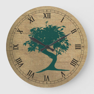 Relógio Grande Bonsai em Burlap Wall Clock