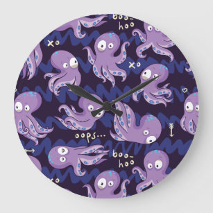 Relógio Grande Boo Octopus Cute Purple Kids Clothing & Décor