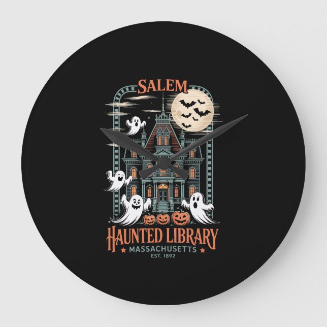 Relógio Grande Bookworm Halloween Shirt Haunted Library (Frente)