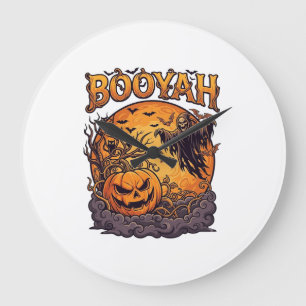 Relógio Grande Booyah Halloween Abóbora Ceifador Lua Laranja_1