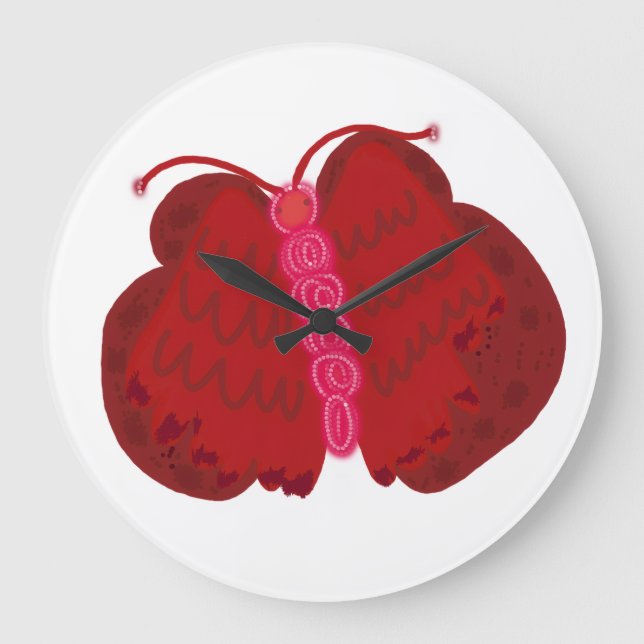 Relógio Grande Borboleta Anjo Vermelho (Frente)