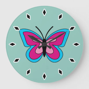 Relógio Grande Borboleta Azul Magenta Rosa