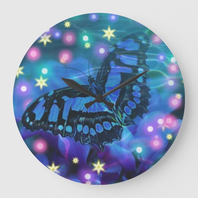 Relógio Grande Borboleta Azul Mágica (Frente)