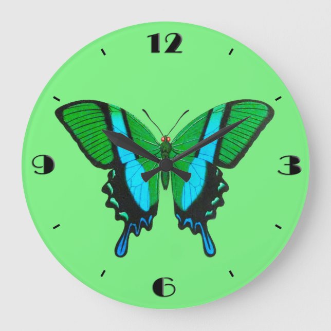 Relógio Grande Borboleta-delta em verde, turquesa e preto (Frente)