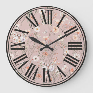 Relógio Grande Borboleta Floral Boho Wildflower