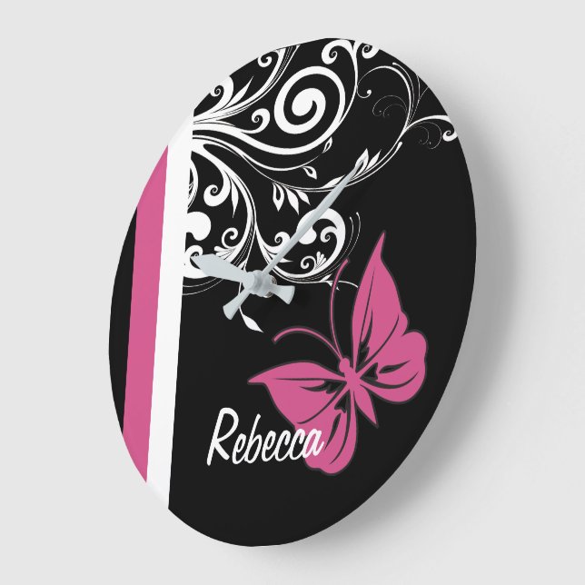 Relógio Grande Borboleta Personalizada Nadaria Rosa de Amorango (Ângulo)