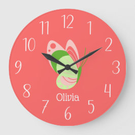 Relógio Grande Borboleta Rosa e Verde