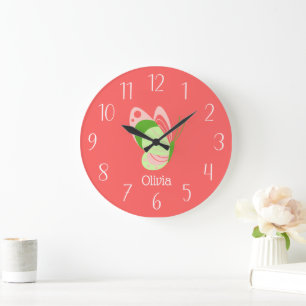 Relógio Grande Borboleta Rosa e Verde