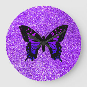 Relógio Grande Borboleta Roxa Brilho Violet Girl