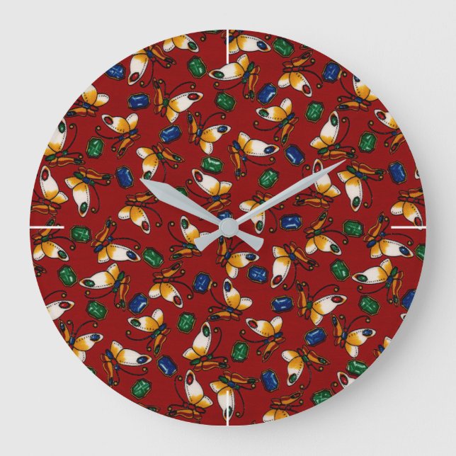 Relógio Grande Borboletas brancas laranja, Emerald, Sapphire em v (Frente)