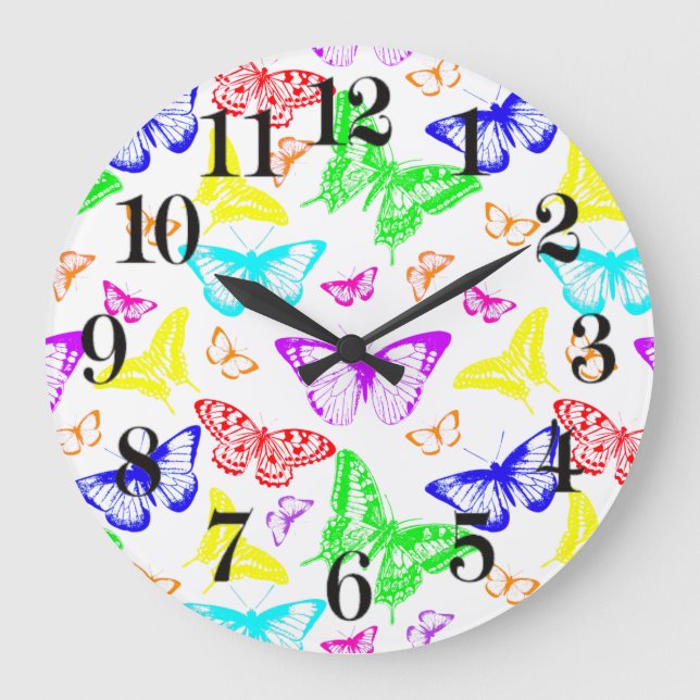 Relógio Grande Borboletas Coloridas Voando (Frente)