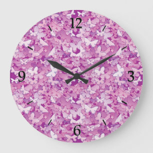 Relógio Grande Borboletas, roxo, lavanda, cor-de-rosa