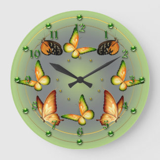 Relógio Grande Borboletas verdes do primavera