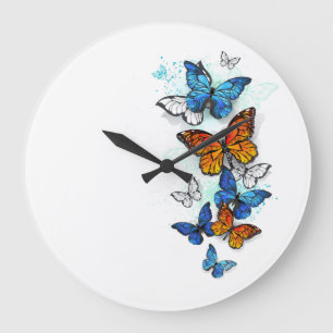 Relógio Grande Borboletas voadoras Morpho e Monarca