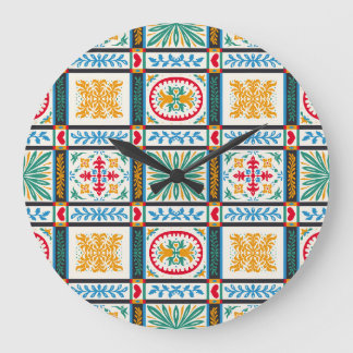 Relógio Grande Bordado Maiolica Italiano: Floral Mediterrânica