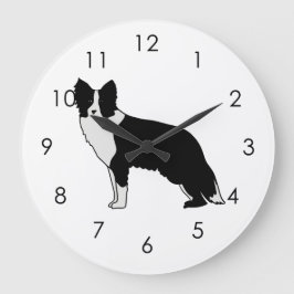 Relógio Grande Border Collie Dog Abstract Illustration White