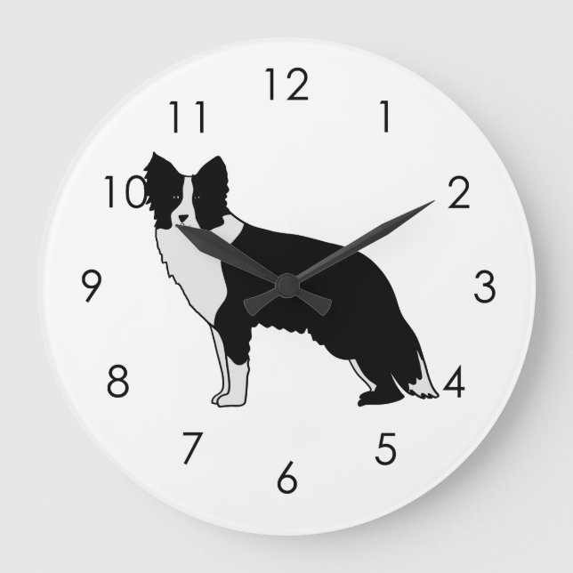 Relógio Grande Border Collie Dog Abstract Illustration White (Frente)