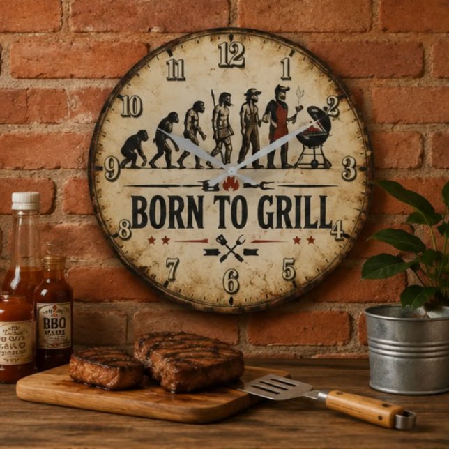Relógio Grande Born to Grill Funny BBQ Evolution (Criador carregado)