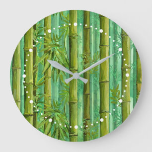 Relógio Grande Bosque de Bambu Matizes de Verdes Quentes e Frios