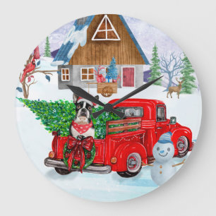 Relógio Grande Boston Terrier dog No Caminhão De Entrega De Natal