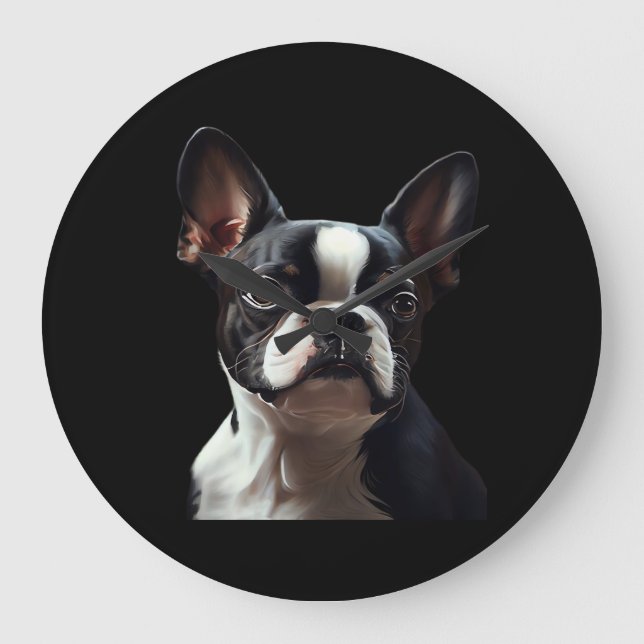 Relógio Grande Boston Terrier - Oil Paint Classic T-Shirt (Frente)