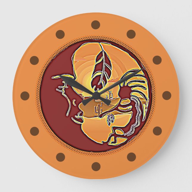 Relógio Grande Botão Paisagem - Lua Kokopelli Feather 1 (Frente)