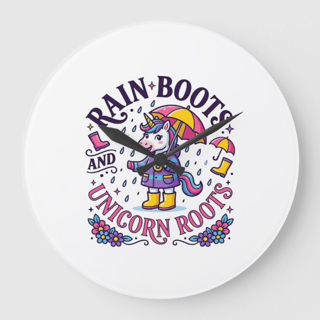 Relógio Grande Botas de Chuva de Unicórnio e Camisa Comercial Uni (Frente)