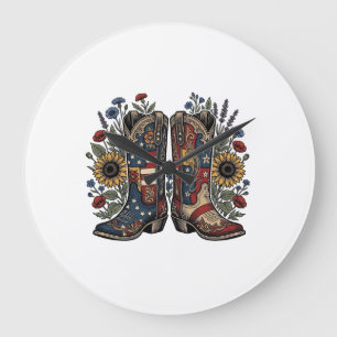 Relógio Grande Botas de Cowboy Patrióticas Camisa Floral de Giras