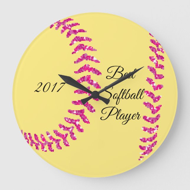 Relógio Grande Botões de Softball com Falhas Rosa (Frente)
