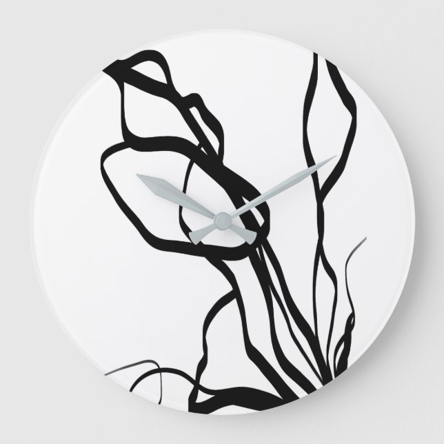 Relógio Grande Bouquet Branco: Abstrato Preto e Branco (Frente)
