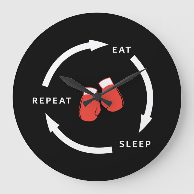 Relógio Grande Boxeador Boxe Comer Dormir Repetir Fã de Esportes  (Frente)
