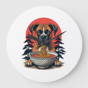 Relógio Grande Boxer Antigo Comendo Ramen Pôr do Sol Japonês Ilus
