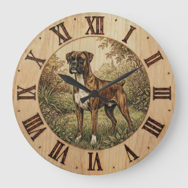 Relógio Grande Boxer Dog Wall Clock - Playful Pet Decor  (Frente)
