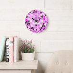 Relógio Grande Branca de Desenho Roxo Rosa Moderno<br><div class="desc">Dança,  dança! Design de mirrorball de disco verde para cada rainha dançante. Ilustração da bola Disco,  decoração estética doméstica rosa,  produtos de festa e presentes.</div>