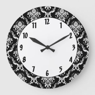 Relógio Grande Branco elegante no damasco preto