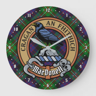 Relógio Grande Brasão do Clã MacDonell de Glengarry sobre Tartan