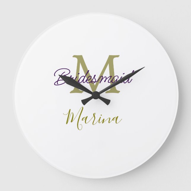 Relógio Grande Bride tribe monogram bridal shower simple golden p (Frente)