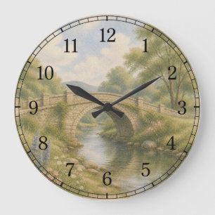 Relógio Grande Bridge & River Wall Clock — Scenic Landscape Desig