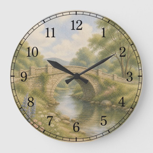 Relógio Grande Bridge & River Wall Clock — Scenic Landscape Desig (Frente)