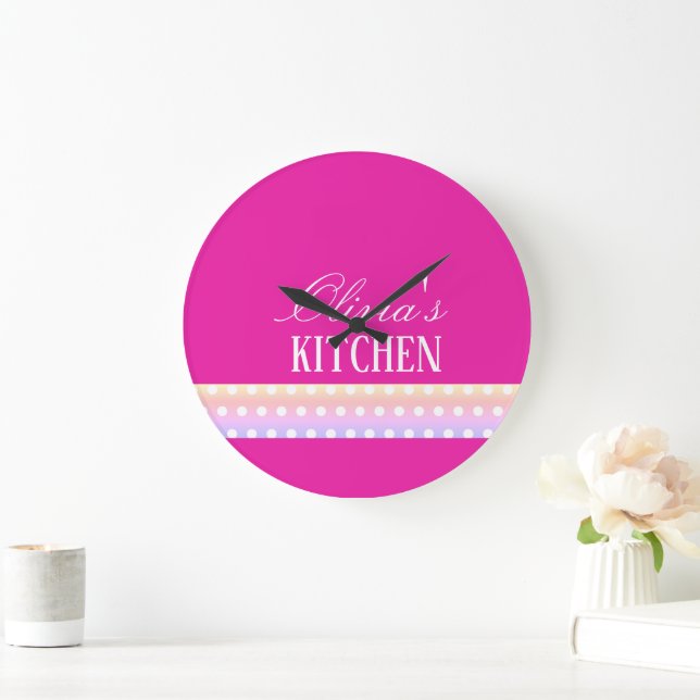 Relógio Grande Bright Pink and Pola Dots  (Lar)