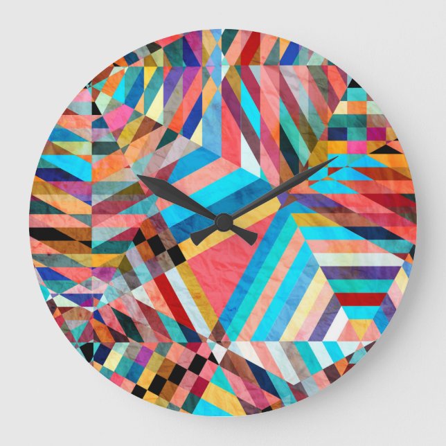 Relógio Grande Bright Watercolor: Fundo da Fantasia Abstrato (Frente)