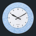 Relógio Grande Brilhante Branco Elegante E Faíscas<br><div class="desc">Retro elegante brilho azul claro e brilha a imagem de textura.</div>